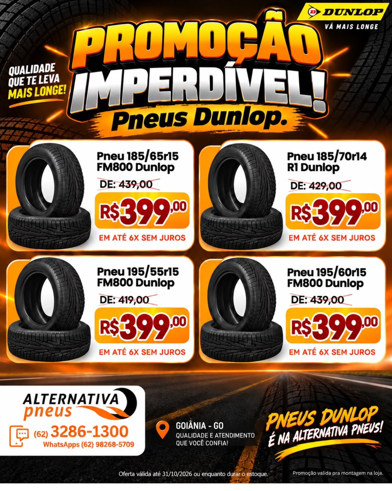 Promoção Dunlop para carros com pneus a partir de R$ 399